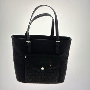 Michael Kors jet set solid black medium multi pockets tote bag pre owned used